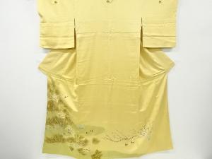 リサイクル　松・梅に鴛鴦模様刺繍三つ紋色留袖(比翼付き)